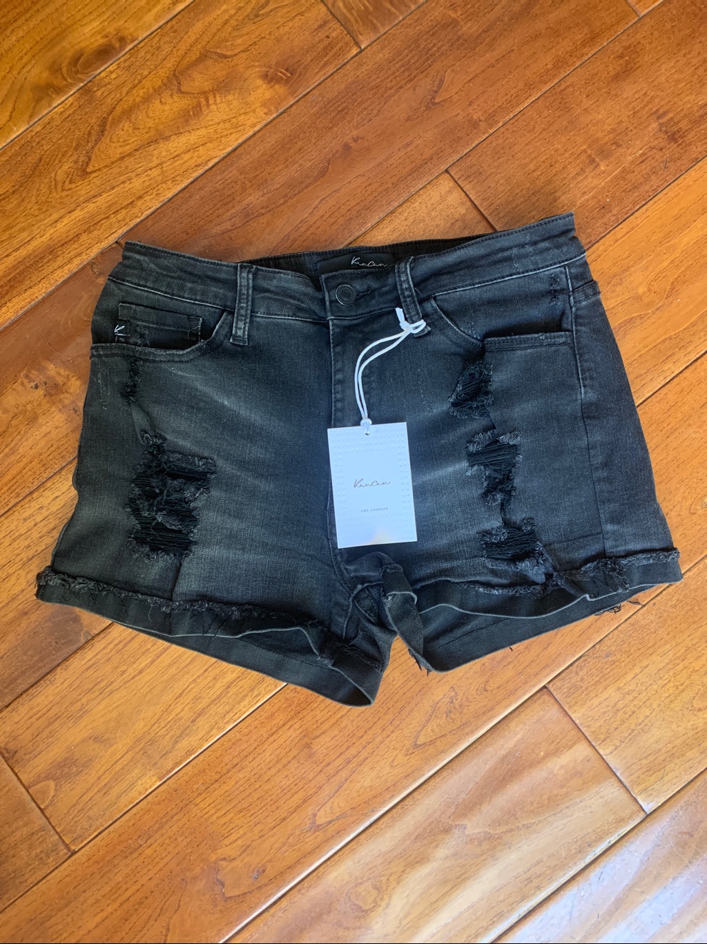 New Kancan Shorts Size 9 Black Distressed High Rise Frayed Cuffed Kc11100
